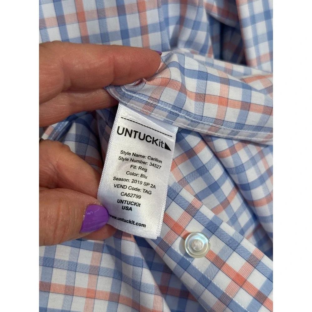 UNTUCKit‎ Carillon Shirt Mens XXL Blue Orange Plaid Wrinkle Free Cotton 34527